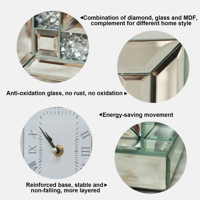 Desk Clock Large Wall Clock Crushed Diamond Mirrored Clock Table Top Decorative Clock for Home Decoration - 12x4x13 inch