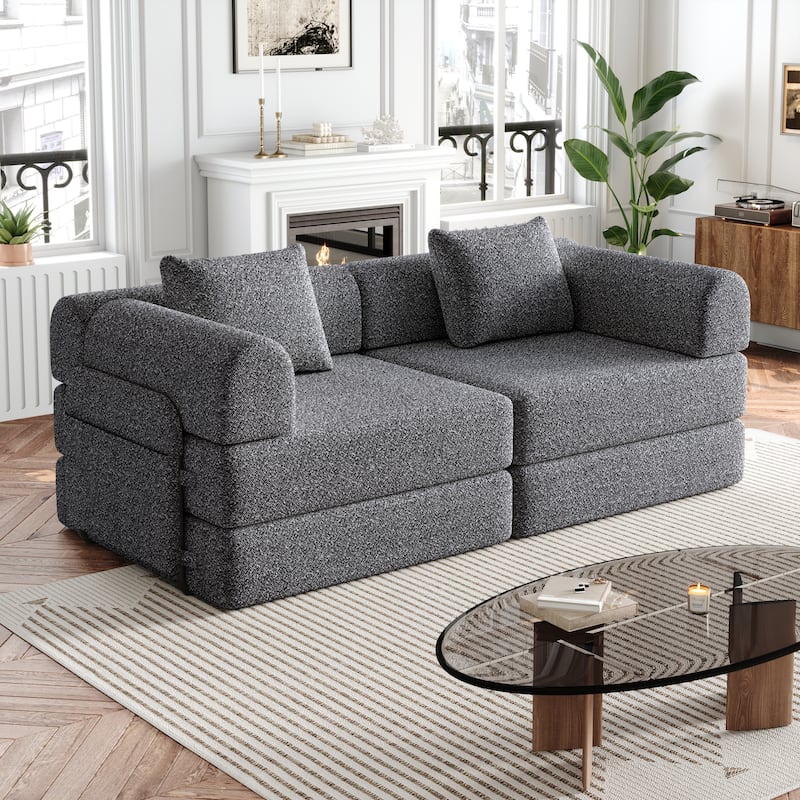 Floor Standing Chenille Sleeper Sofa Bed Folding Loveseat Couch - Grey