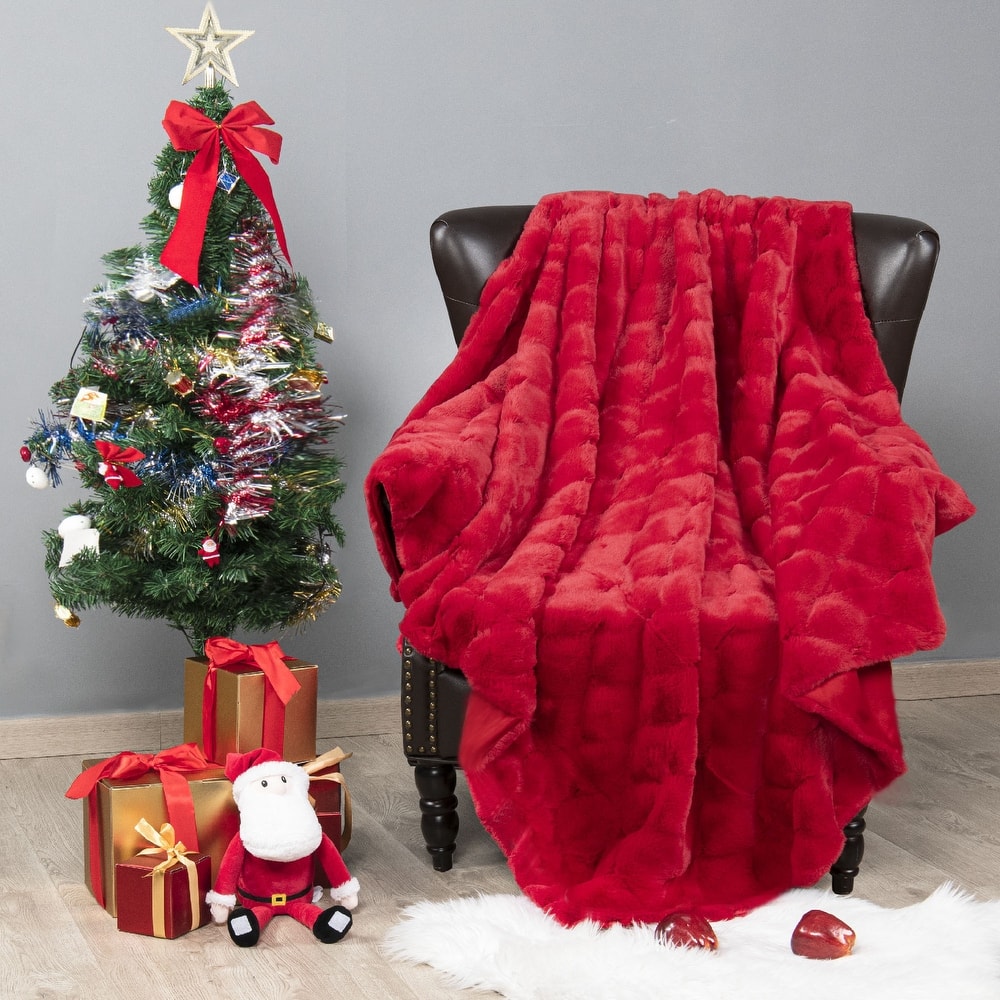 Christmas jacquard imitativerabbit fauxfur throw 50"x60"