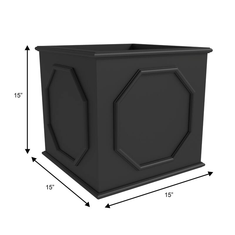 Sprout Handcrafted Square Fiberstone Garden Planter, Durable Weatherproof Plant Pot with Drainage for Outdoor Landscaping