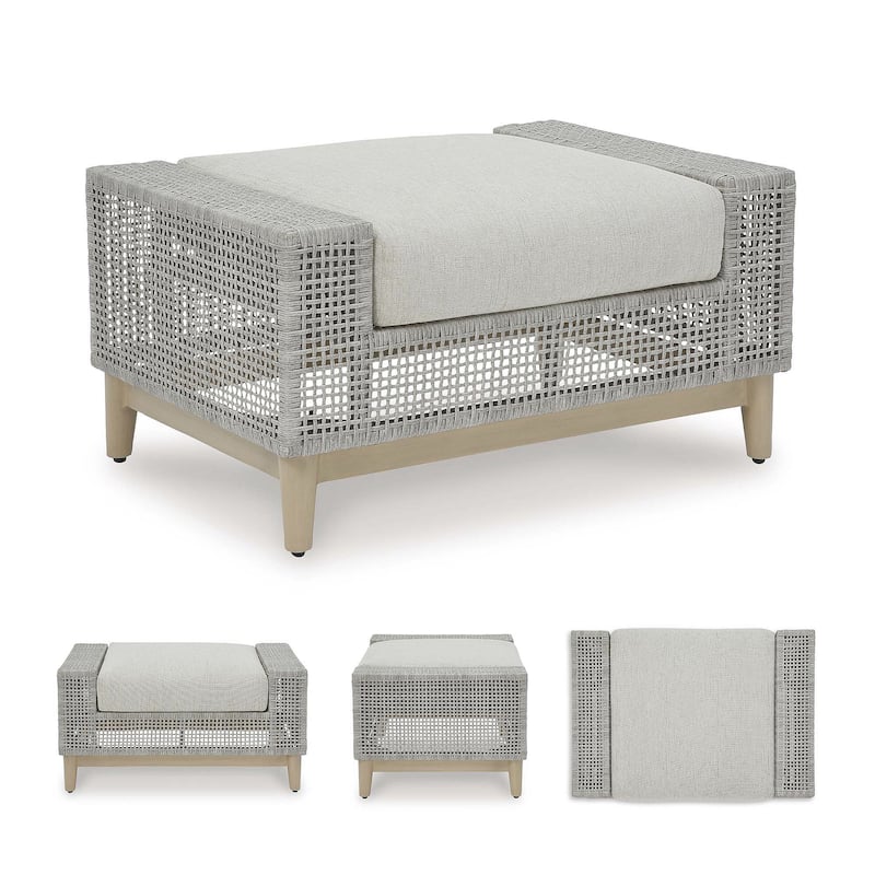 Signature Design by Ashley Seton Creek Gray Outdoor Ottoman with Cushion - 35.13" W x 24.5" D x 19" H