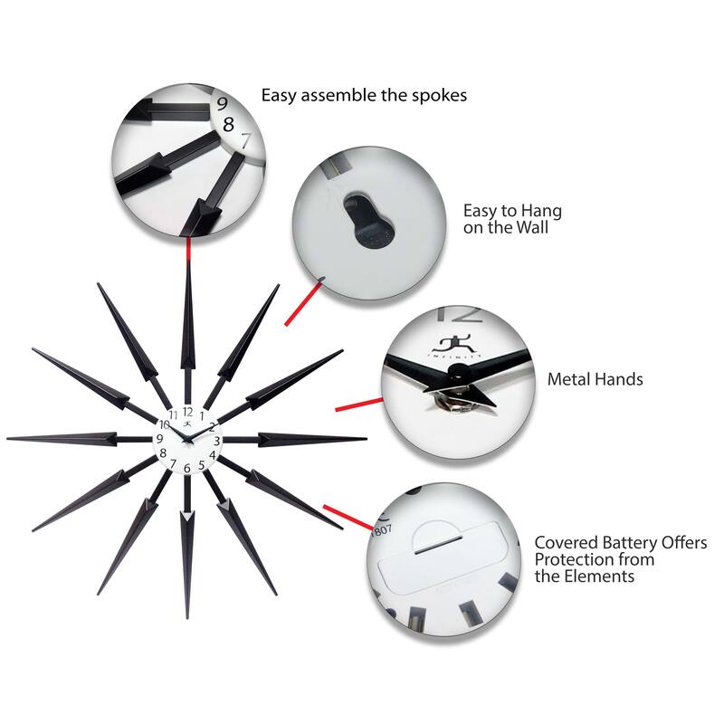 Celeste Starburst Mid-Century Modern Unique Large Wall Clock 24 inch by Infinity Instruments - 24.5 x 1.75 x 24.5