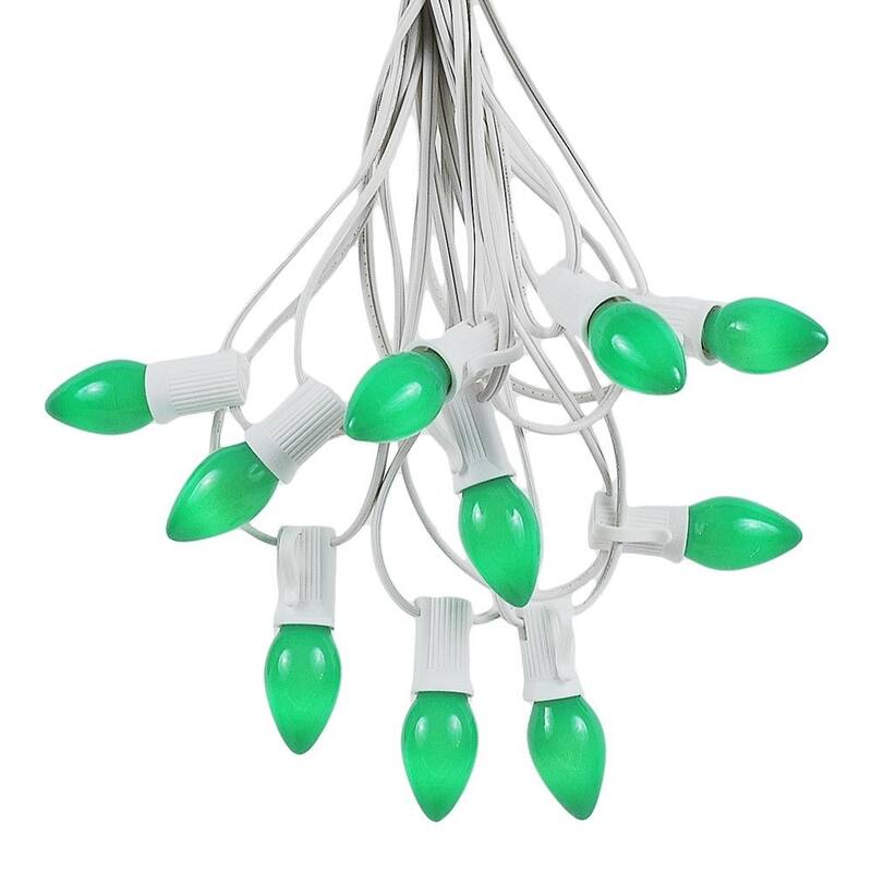 25 Foot C7 Ceramic Christmas Light Set, Hanging String Lights, White Wire