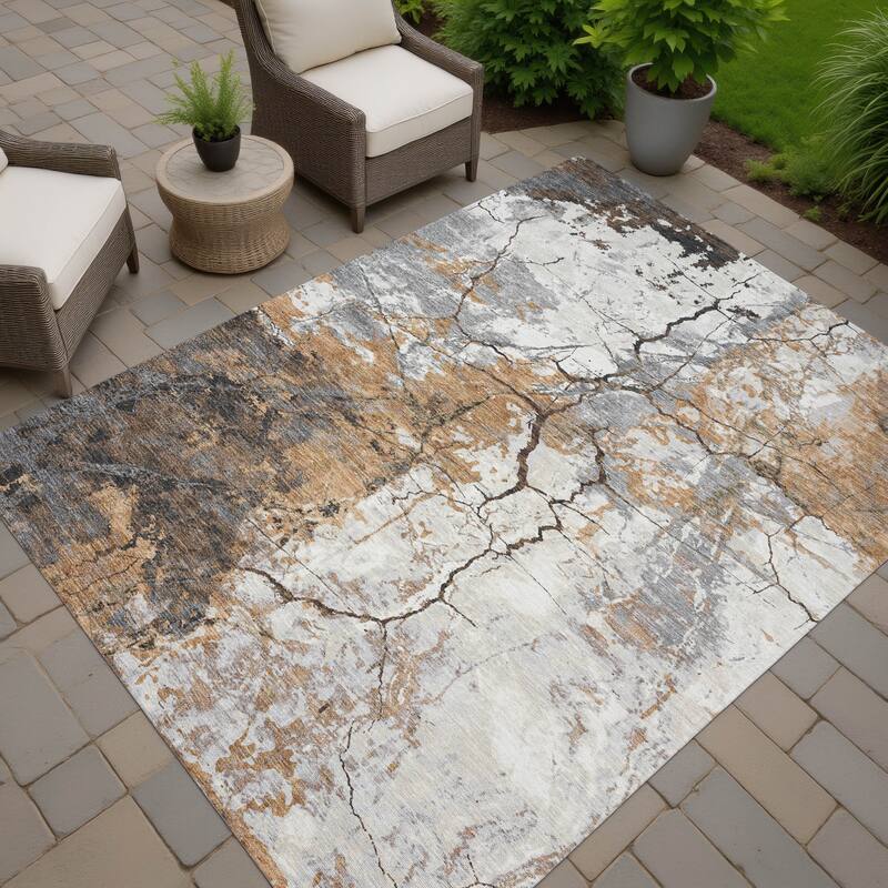 Machine Washable Indoor/ Outdoor Modern Crackle Chantille Rug