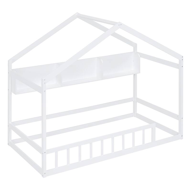 Twin Floor Bed With Storage Shelves