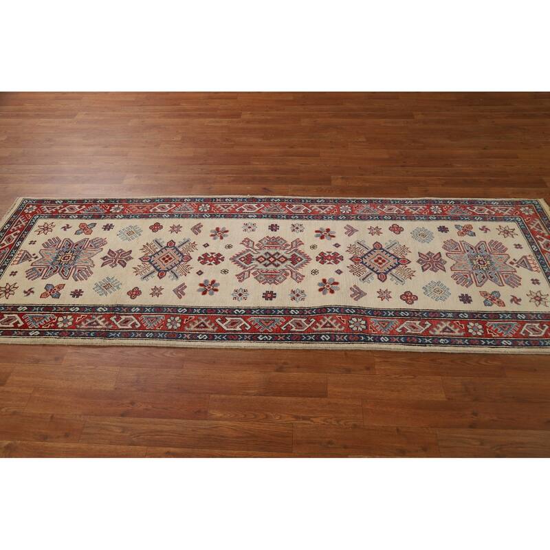 Ivory Kazak Oriental Runner Rug Hand-Knotted Wool Carpet - 2'9"x 7'10"