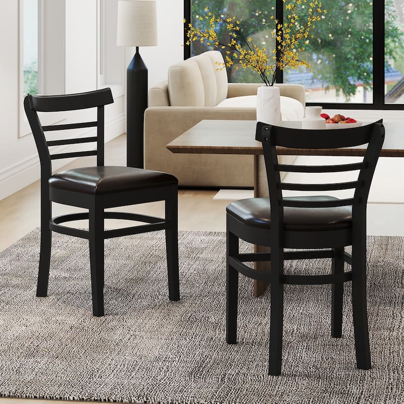 Set of 2 Rubber Wood PU Leather Padded Mid-Century Dining Chairs Set with Ergonomic Backrest - 16.5" x 19" x 31"