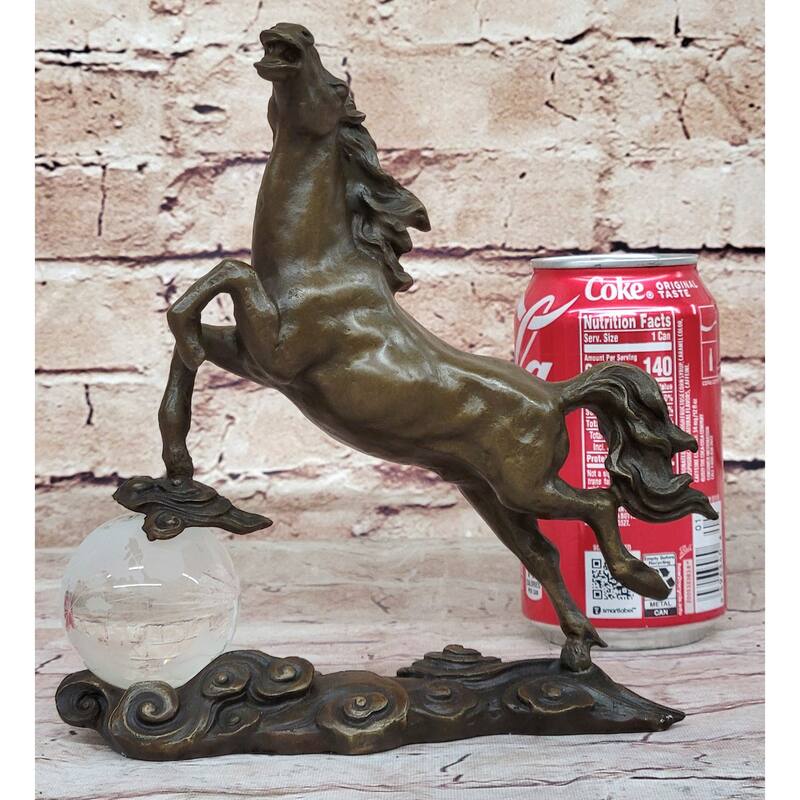 Bronze Horse Figurine Sculpture W/ Crystal Ball - Signed Original Equestrian Art By Milo