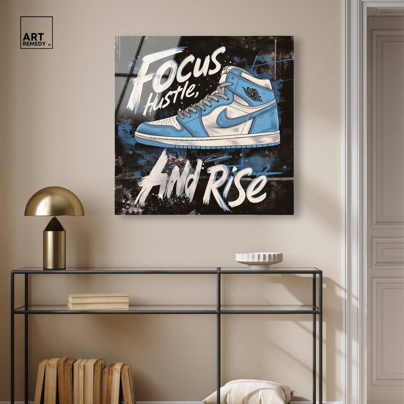 Hustle and Rise Sneaker Acrylic by Art Remedy, Ready to Hang