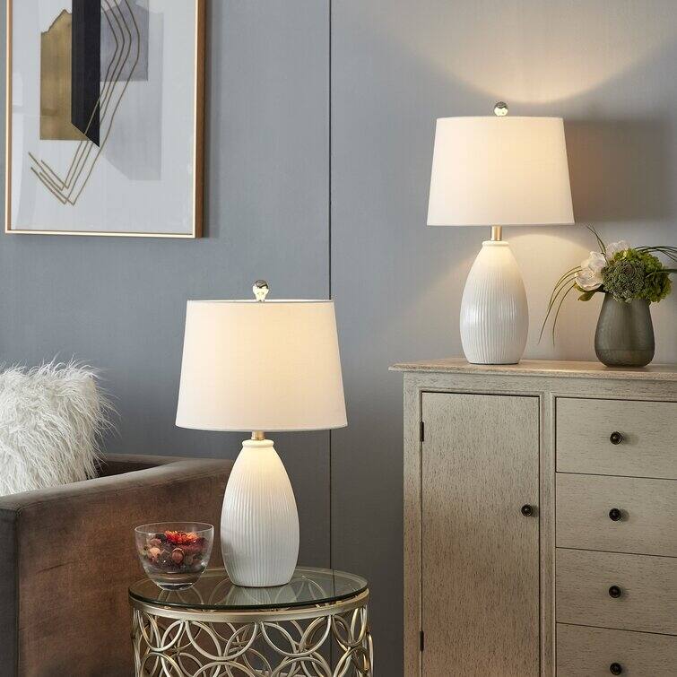 22.25" Ceramic Round Table Lamp (Set of 2) - White