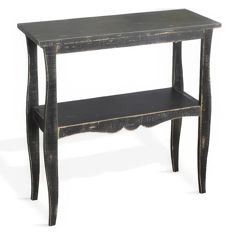 Rena Side End Table with Scallop Trim, 28 Inch Rustic Black Mahogany