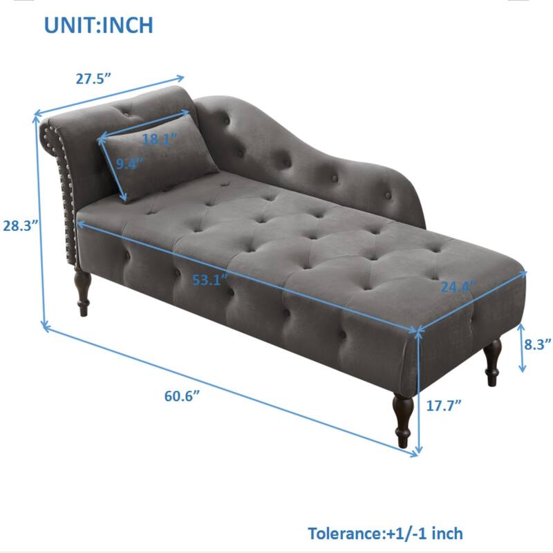 60.6" Velvet Button Tufted Chaise Lounge Chair
