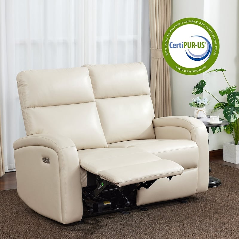 Zero Wall Recliner Loveseat with USB & Type-C Dual Ports, for Small Space, Living Room - Cream - Loveseat
