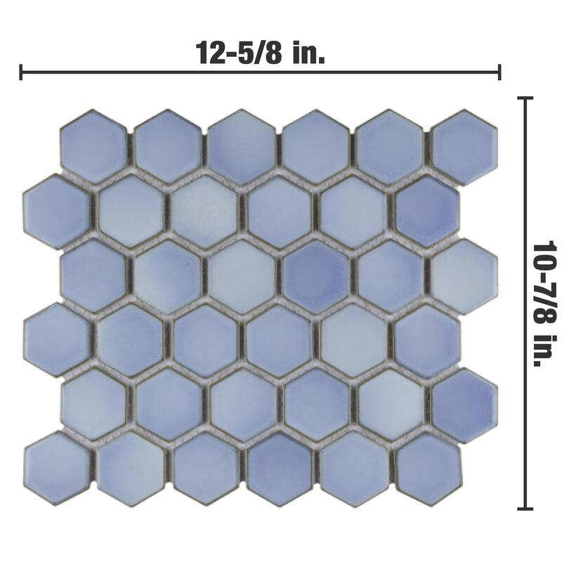 Merola Tile Hudson Due 2" Hex Frost Blue 10-7/8" x 12-5/8" Porcelain Floor and Wall Tile