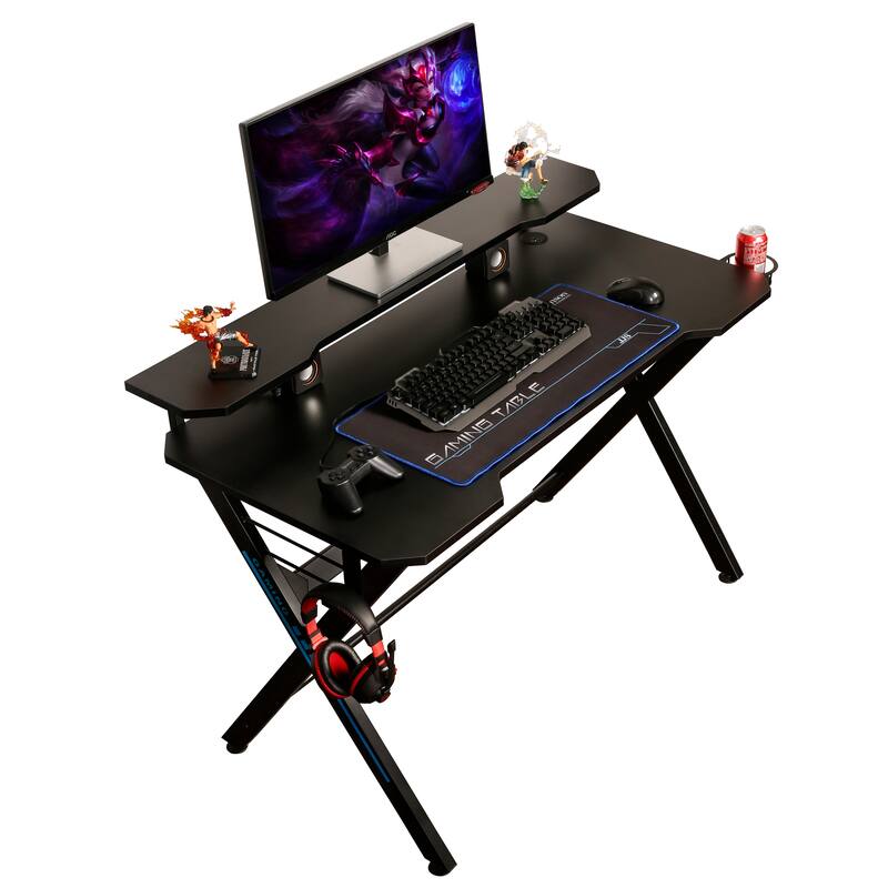 JJS 48" Home Office X-Shaped Gaming Computer Desk with Removable Monitor Stand