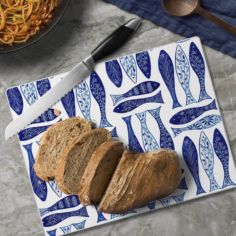 Blue Fish 3mm Tempered Glass Cutting Board 10” x 8” Manufactured in the USA Cheese Board Bar Board Dishwasher Safe