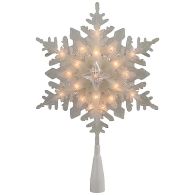 10" Lighted White Frosted Stacked Snowflake Christmas Tree Topper - Clear Lights - 10
