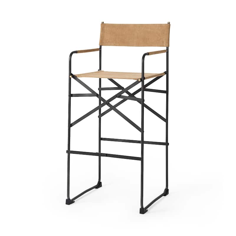 Direttore Black Genuine Leather Seat with Black Metal Frame Counter Stool - Single - Light Brown - Bar Height - 29-32 in.