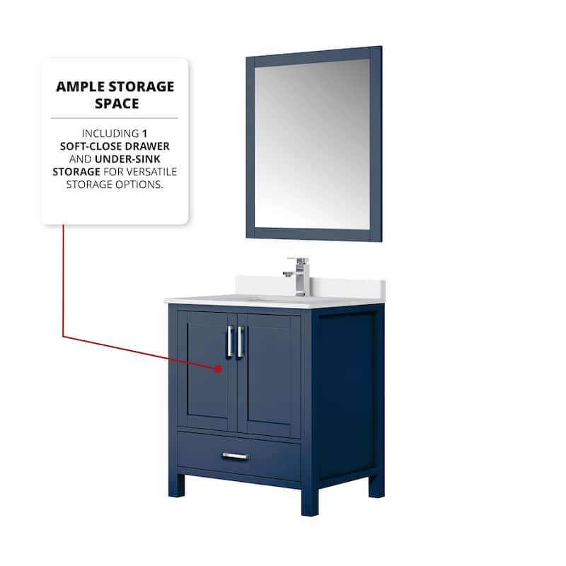 Jacques 30 in. W x 22 in. D White Bath Vanity, Cultured Marble Top, and 28 in. Mirror
