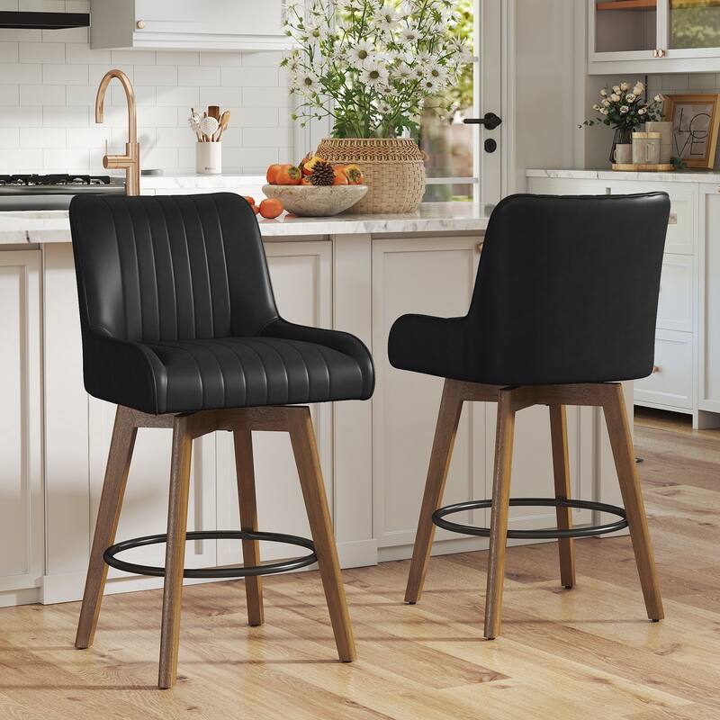 26" Upholstered Counter Height Swivel Bar Stool with Solid Wood Legs - 38.8"H x 20.5"W x 21.7"D
