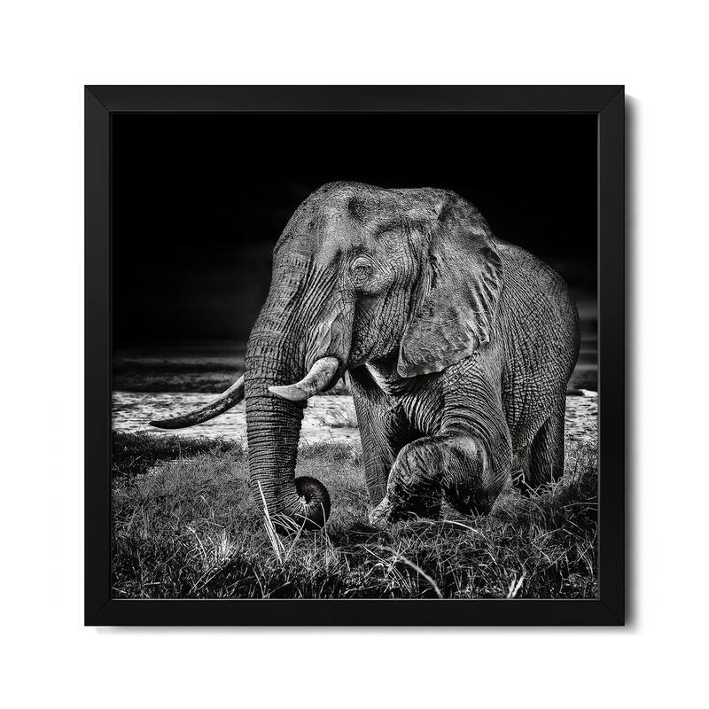 Sunset At The Waterhole Premium Framed Poster by Piet Flour - Black - 16x16x1