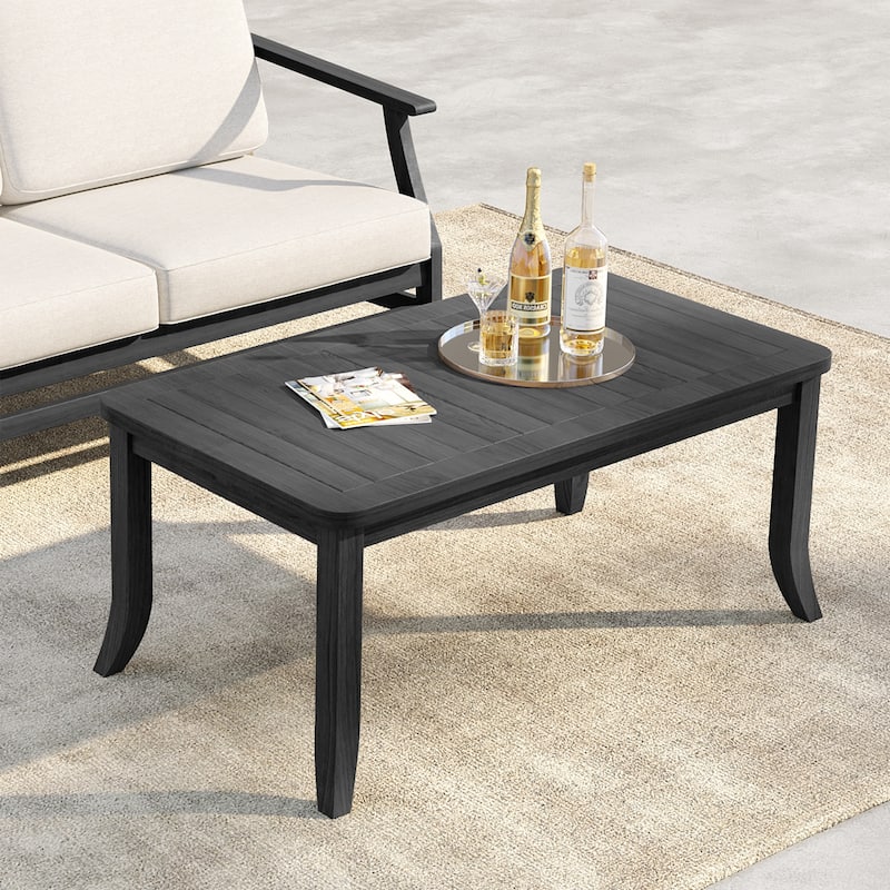 40" W Rectangular Solid Teak Outdoor Coffee Table with Curved Leg