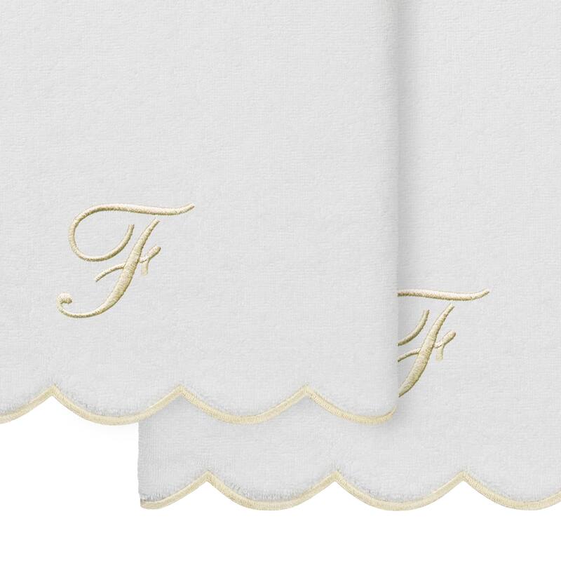 Authentic Hotel and Spa 100% Turkish Cotton Beige ADORNIA Scallop Personalized 2 Piece Bath Towel Set - 2 Bath Towels