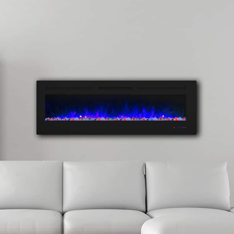 60" Inserted & Wall-Mounted Electric Fireplace with Remote and Timer, 13 Adjustable Flame Color