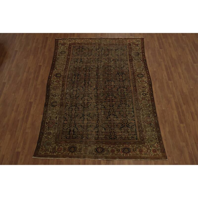 Hand Knotted Oriental 100% Wool Carpet Traditional All-Over Navy Blue & Blues Mahal Area Rug - 9' 11'' X 7' 1''
