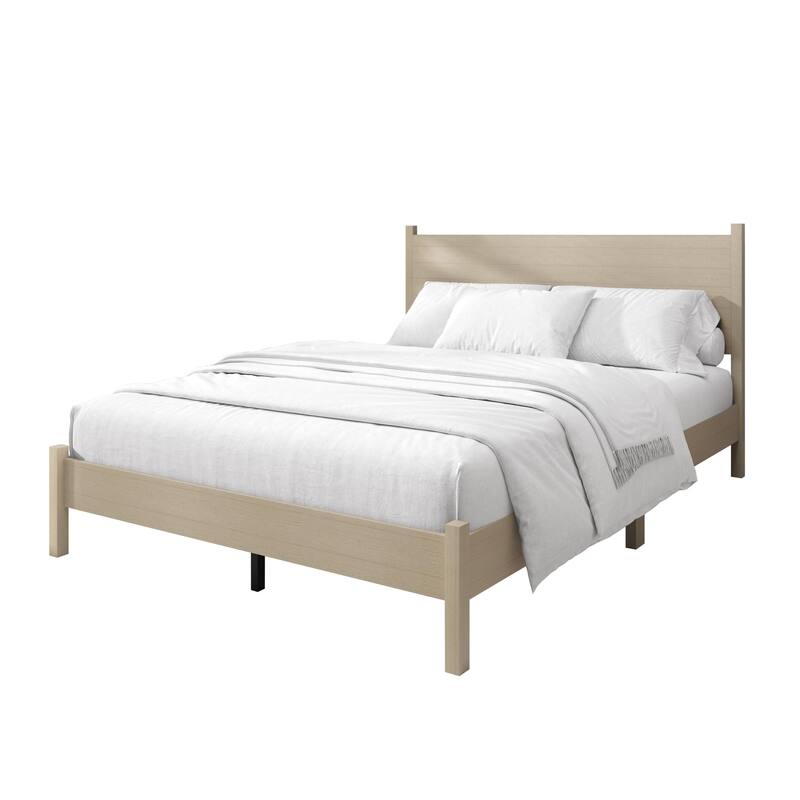 Clayfell Branford Solid Wood Platform Bed Frame with Panel Headboard and Full Slat Support