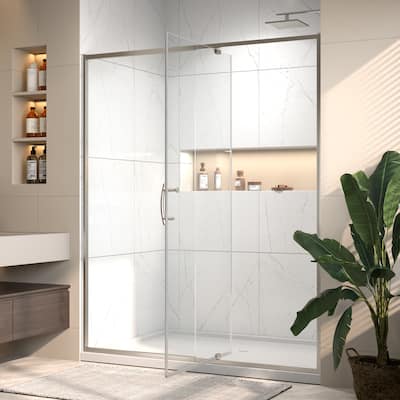 Modland 56-60''W x 71''H Pivot Frame Sliding Shower Door with 1/4"(6mm) Clear SGCC Tempered Glass, Black/Nickel/Chrome
