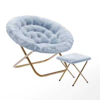 Upholstered XL Folding Saucer Chair with Ottoman - 31"D x 35.75"W x 33.5"H