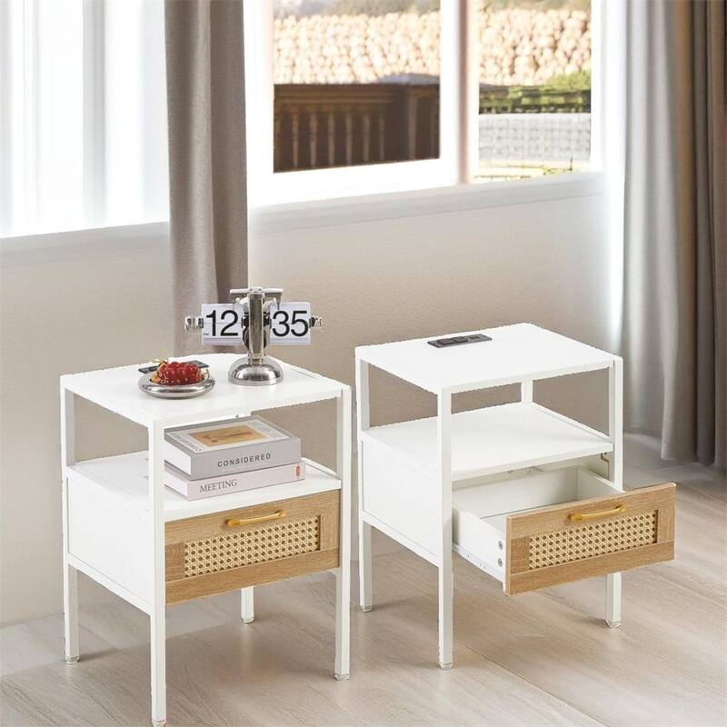 Modern Nightstand with Power Outlet and USB Ports(Set of 2)