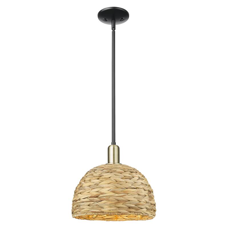 Innovations Lighting Endless Possibilities Arcadia - Woven Rattan - 1 Light 12" Stem Hung Mini Pendant - Black Antique Brass