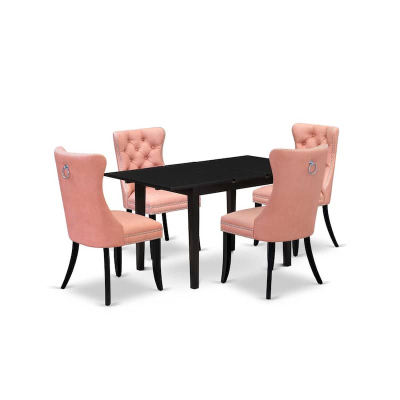 Modern 5 Piece Dining Set - Rectangle Table with Leaf & 4 Parsons Chairs - Black Finish