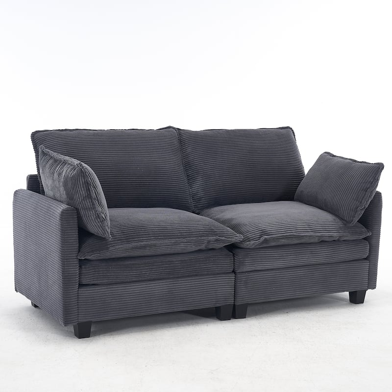 Corduroy Upholstered Loveseat Sofa Deep Seat Modular 2 Seater Couch with Double Cushions and 2 Lumbar Pillows for Living Room