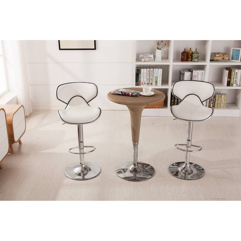 Modern Set of 2 Swivel Bar Stools with Leather Seat, Chrome Base, Height Adjustable, for Kitchen Island Dining Room