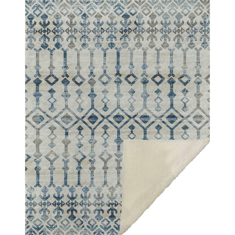 Premium Machine Washable ASB79 Moroccan Boho Sherpa Throw Blanket