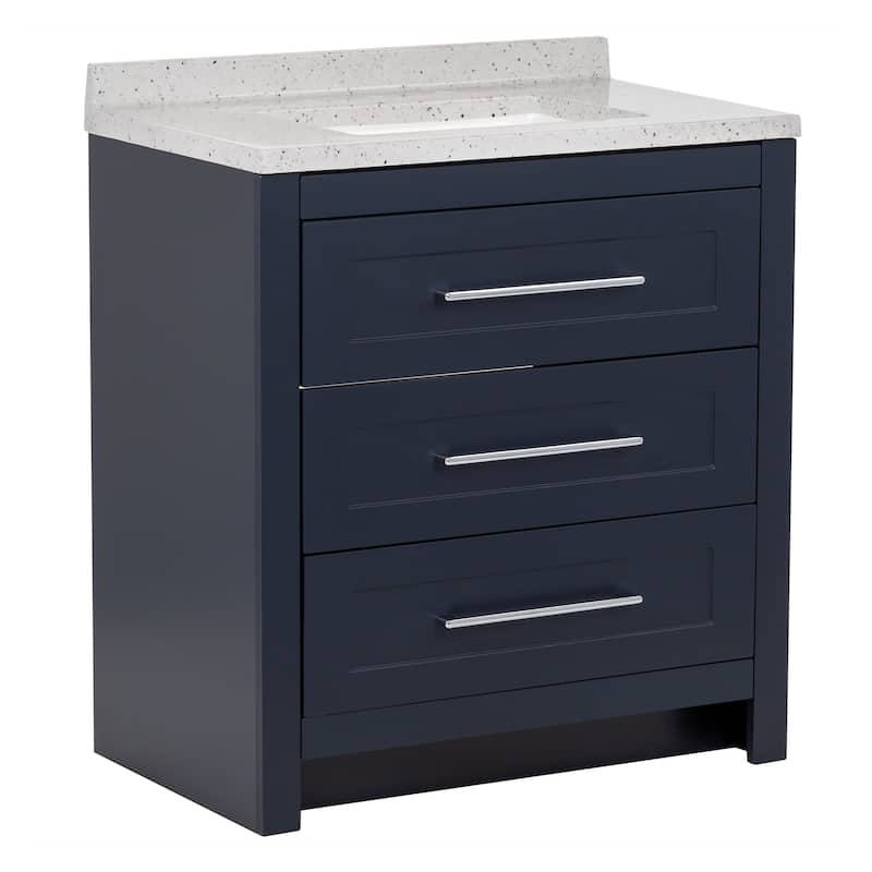 Spring Mill Cabinets Bainbridge 30.5" Blue Bathroom Vanity With 3 Drawers and Silver Ash Sink Top