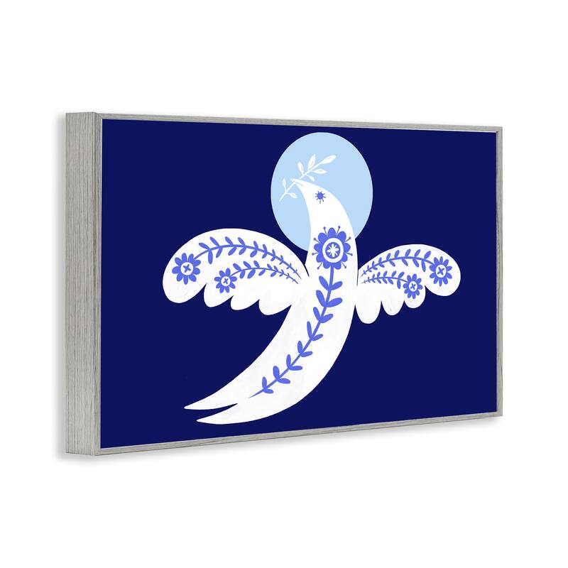 Stupell Peace Dove with Folk Florals Framed Giclee Art Design By Hannah Moren