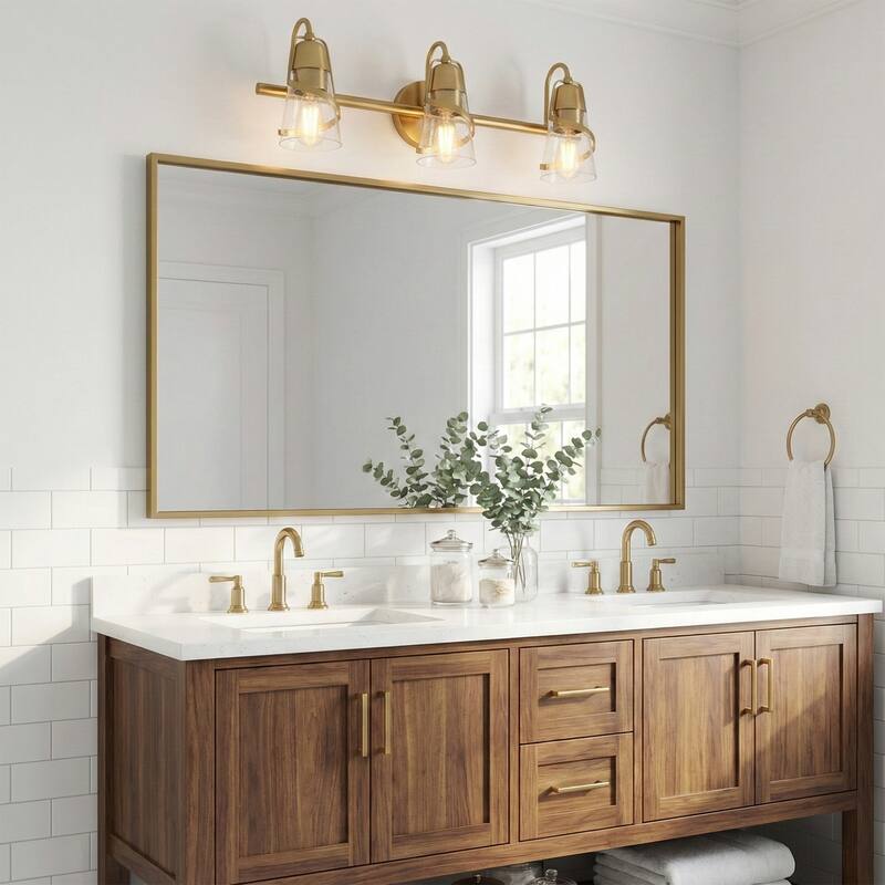 24" Modern Gold Seeded Glass 3 Light Dimmable Bathroom Vanity Lights Wall Sconce