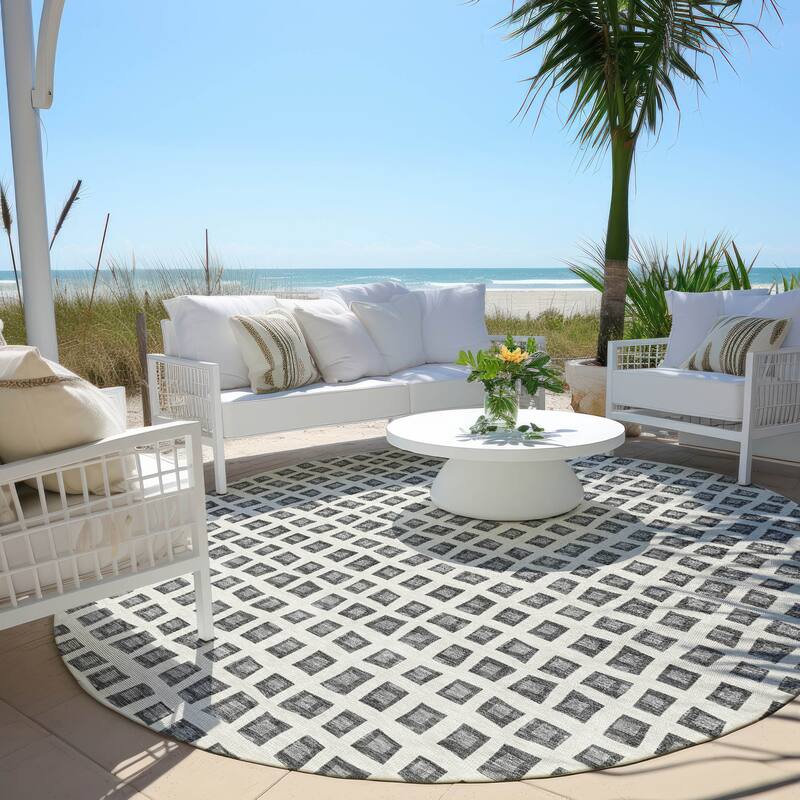 Machine Washable Indoor/ Outdoor Chantille Squares Rug - Gray - 8' x 8'