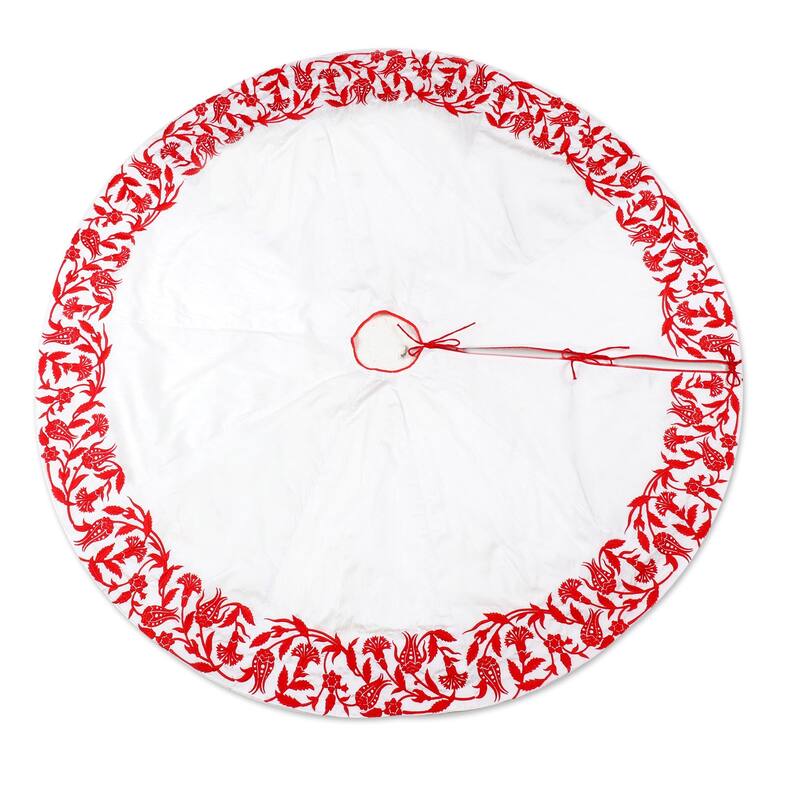 Novica Handmade Festive Leaves Embroidered Tree Skirt