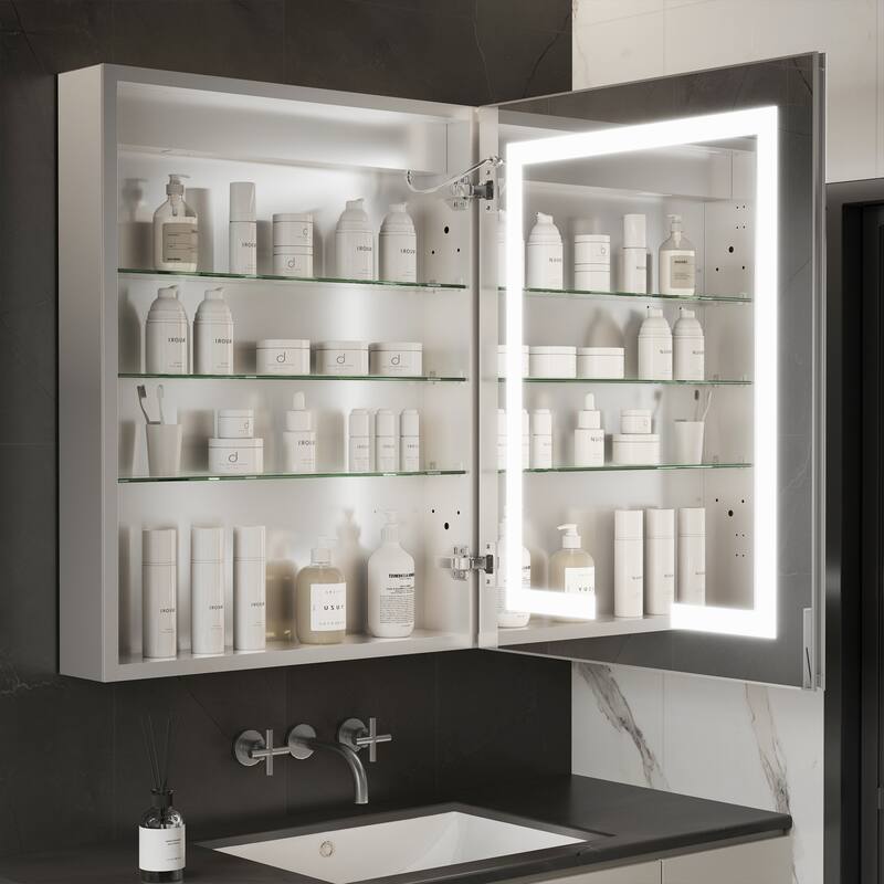 ExBrite 24" x 30" LED Lighted Bathroom Medicine Cabinet with Mirror,Recessed or Surface Mount,Defog