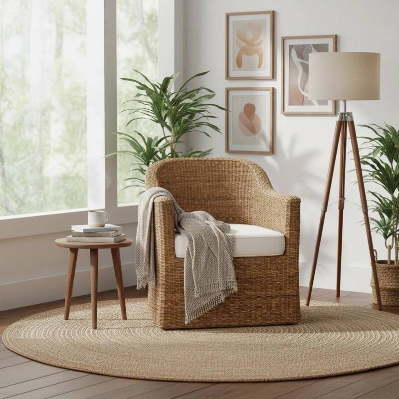 NPD Furniture Earwyn Woven Abaca Upholstered Barrel Chair