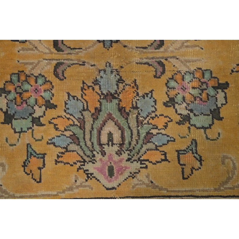 Hand Knotted Oriental 100% Wool Carpet Traditional Floral Yellow & Gold Tabriz Area Rug - 9' 1'' X 6' 3''