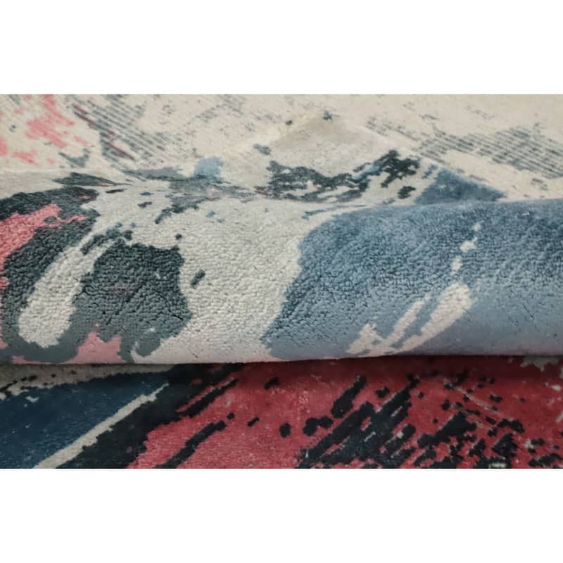 Hand Knotted Oriental Viscose Silk Carpet Modern Pictorial Multi-Colored Abstract Area Rug - 7' 11'' X 5' 8''