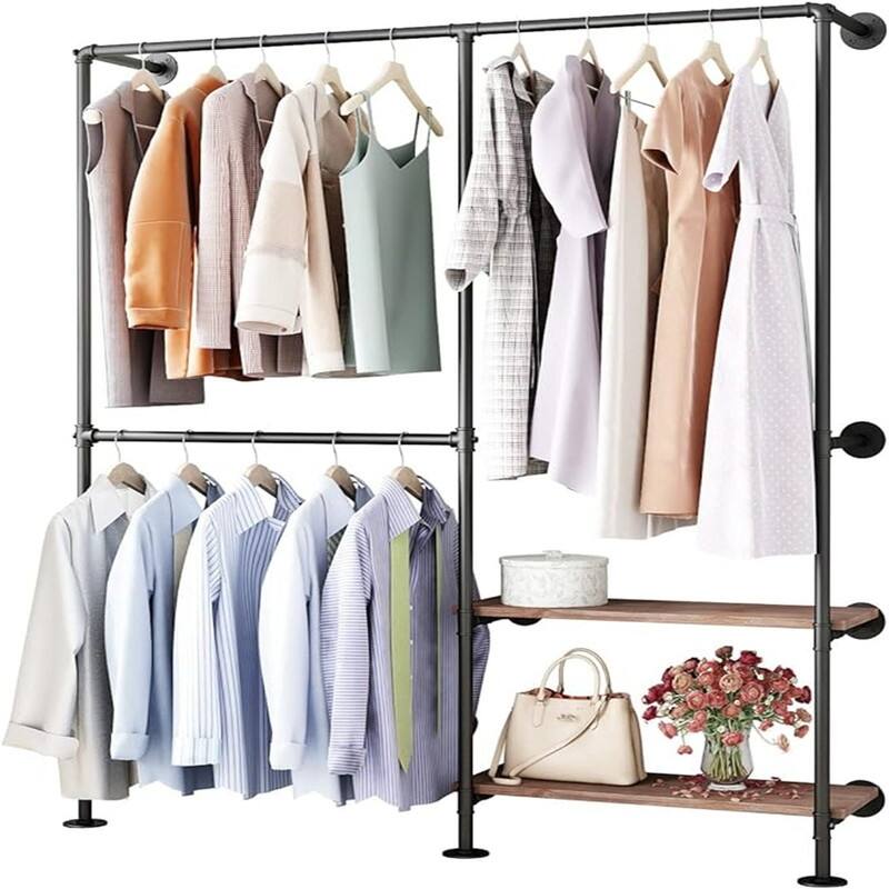 Gold Pipe Clothes Racks with White Shelves - 9.8"D x 63"W x 78.7"H