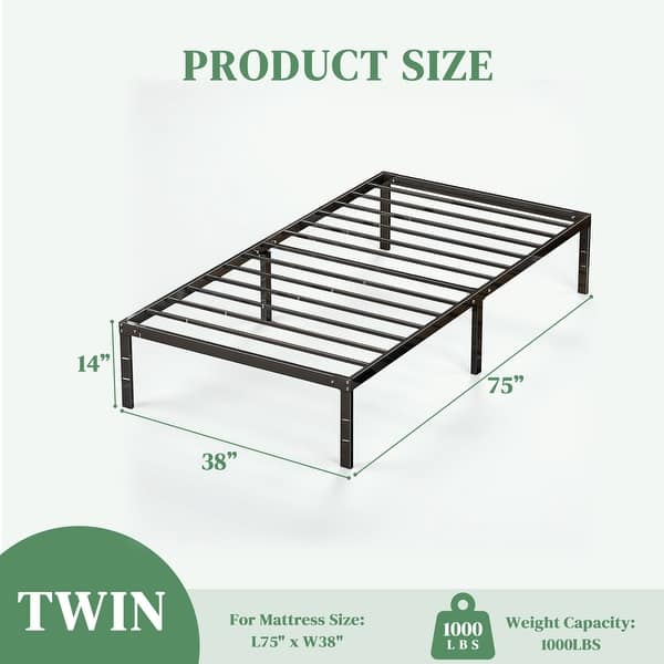 dimension image slide 1 of 5, Black Metal Frame Platform Bed Mattress Foundation with Steel Slat Support, No Box Spring Needed