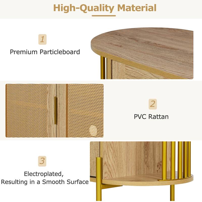 Curved Sideboard Rattan Buffet Storage Cabinet Side Cabinet, Natural